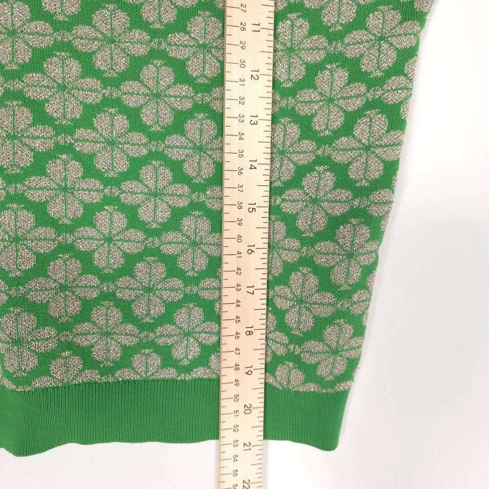 KATE SPADE Green Clover Metallic Sweater‎ Top Blouse V Neck MEDIUM NJMU A608